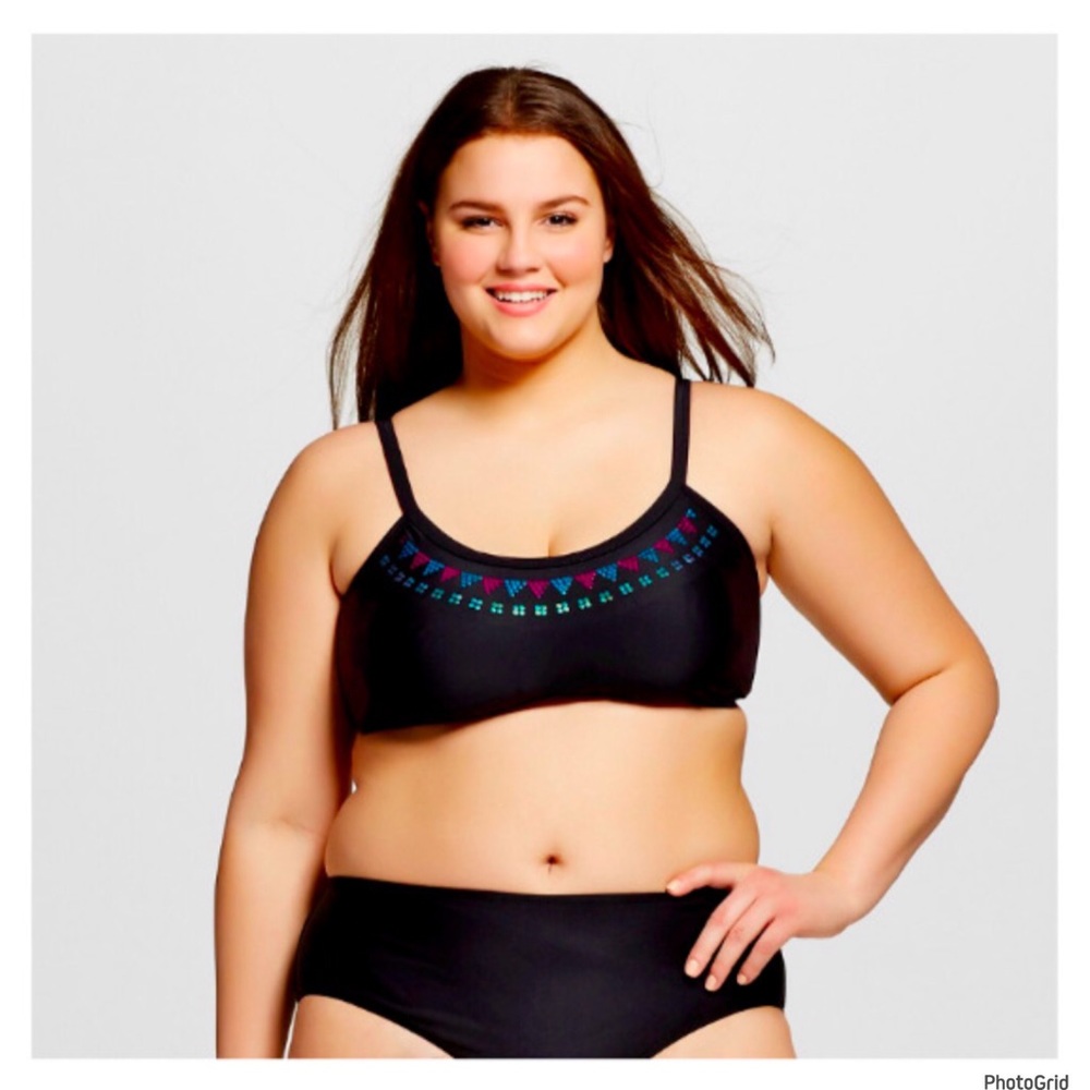 Heart & Harmony 1X plus size black sequined bikini swimsuit top NWT